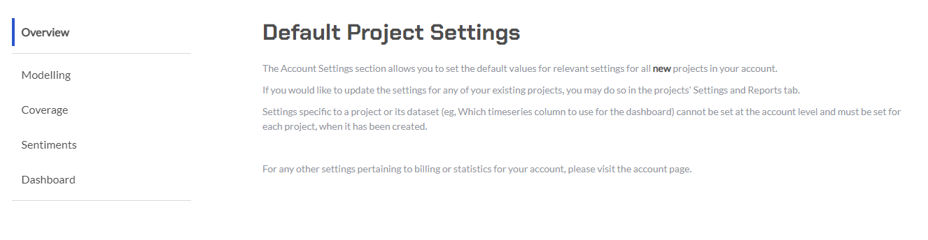 Default project settings